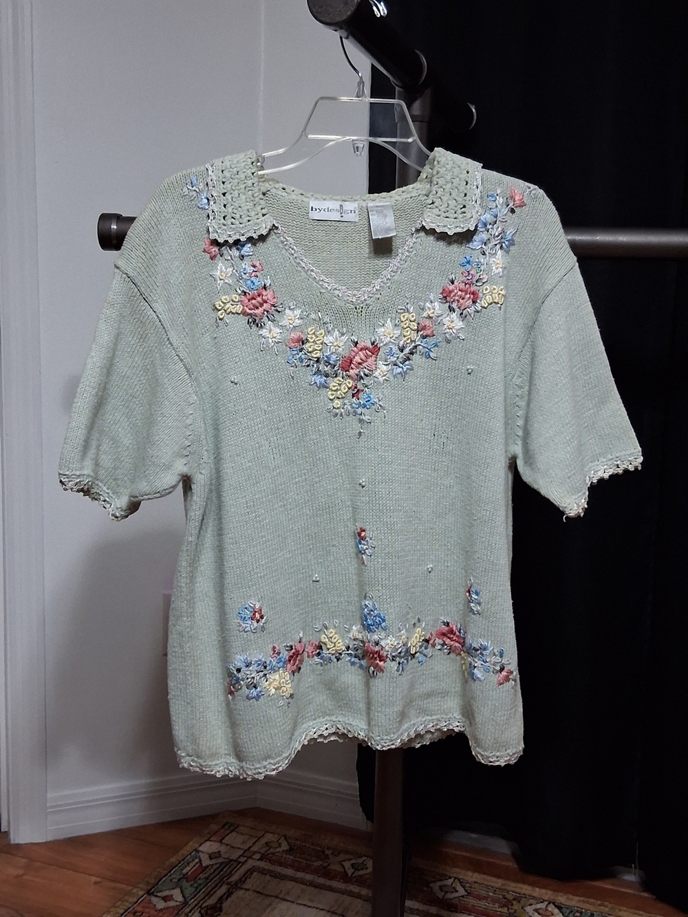 bydenim Pastel Green Embroidered Knit Scoop-Neck Sweater